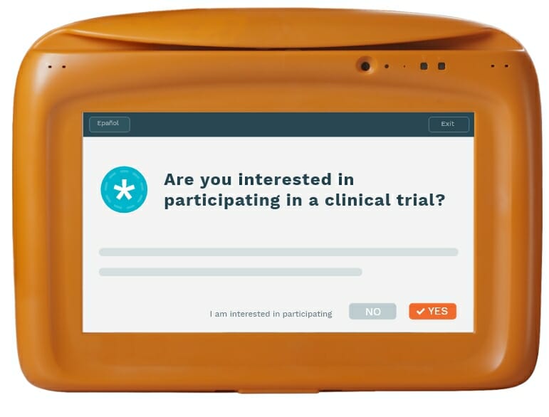 Graphic illustration of our research application that allows you to deliver targeted questionnaires to patients who may be interested in trials and research studies, generate summary reports and follow up with those who want to participate.
