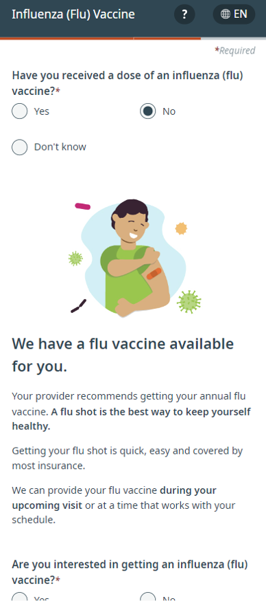 Flu vaccine screenshot