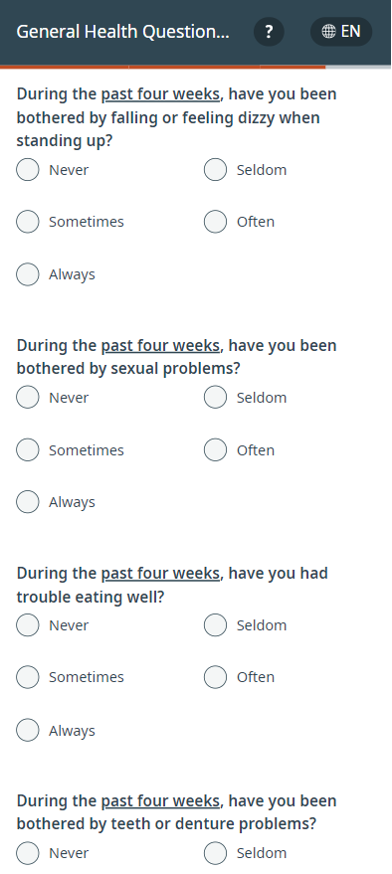 General health questions screenshot