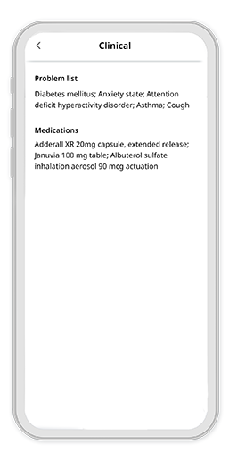 Screenshot of Clinical screen for PhreesiaOnCall