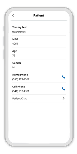 Screenshot of Patient Info screen for PhreesiaOnCall