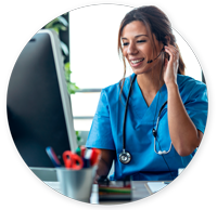 Front desk worker using headset