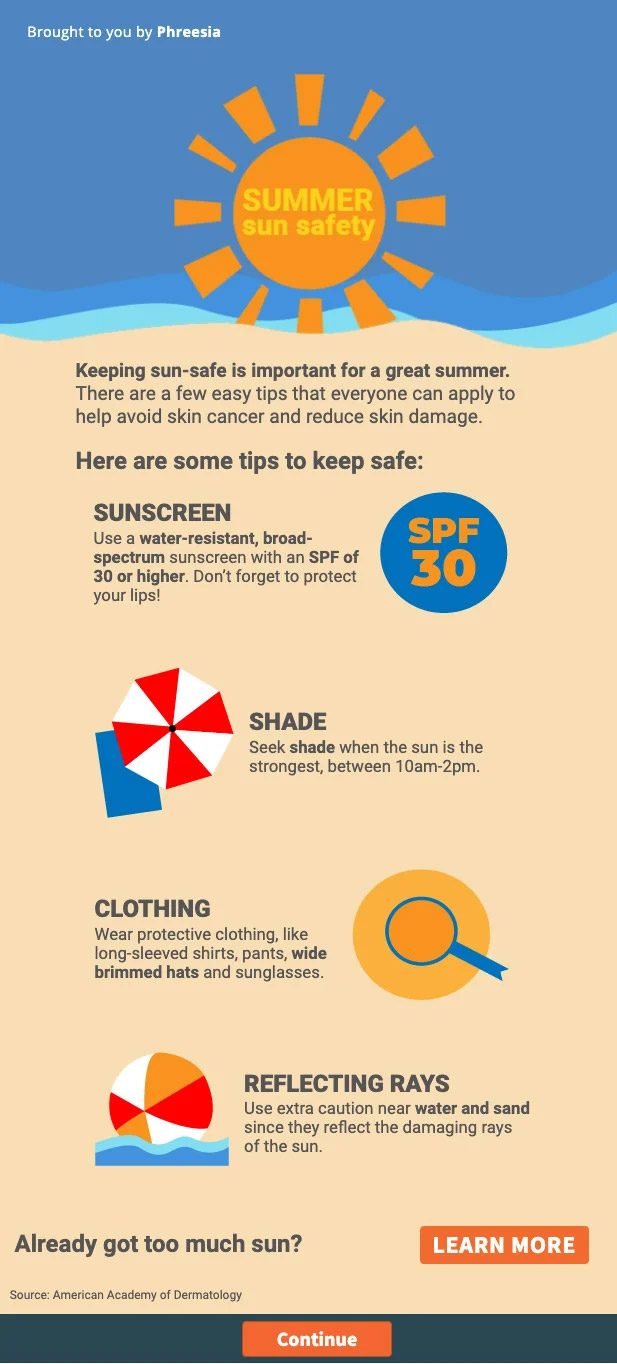 Screenshot of Sun Safety health campaign